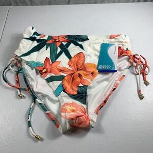 Coco Reef Women's High Waist Swim Bikini Bottoms XL White Floral Shirred Tie NWT